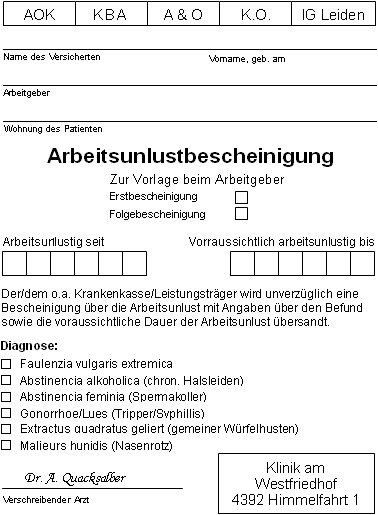 Bild mit Begründungen für Arbeitsunlust zum ankreuzen