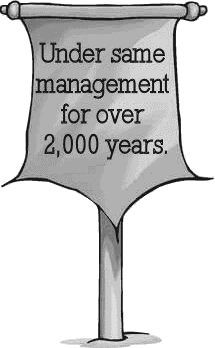Schild: unter demselben Management seit 2000 Jahren