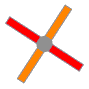 2D-Animation zwei gekreuzte drehende Balken rot und orange Propellereffekt
