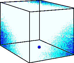 3D-Animation ein blauer Ball springt in einem Würfel aus Glas hin und her
