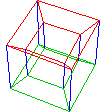 3D-Animation rotierender Würfel im Würfel rot grün blau