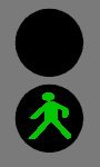 Animation große Fussgängerampel mit korrekten Ampelphasen rot stehen grün gehen