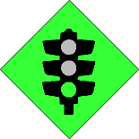 Animation Verkehrsampel grün blinkend auf grünem eckigen Schild