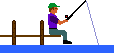 Animation Angler sitzt auf Brücke und bewegt seine Angel