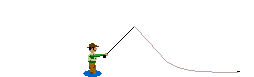 Animation Angler steht im Wasser und wirft Angelrute aus