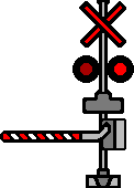 Animation Bahnübergang rotes Kreuz mit 2 blinkenden Rotlichtern und geschlossener Schranke