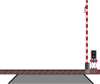 Animation Bahnübergang Schranke schließt und öffnet mit Andreaskreuz und 2 blinkenden Rotlichter
