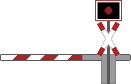 Animation Bahnübergang Halbschranke mit Andreaskreuz mit einem blinkenden Rotlicht darüber