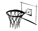 Basketball wird von links direkt in schwarzen Basketballkorb geworfen