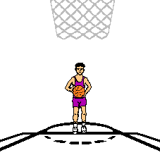Basketballer wirft von vorne Ball direkt in Korb