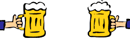 Animation 2 volle Bierkrüge werden an langen Armen zusammengestoßen