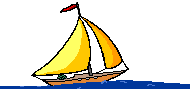 Animation segelndes Segelboot brauner Rumpf gelb orange Segel