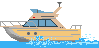 Animation fahrendes Kajütmotorboot beiger Rumpf