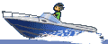animiertes kleines Motorboot in voller Fahrt
