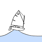 Animation kleine Jolle (Opti) segelt über Wellen