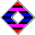 Quadrat auf einer Spitze stehend mit animierten Farben blau rot pink schwarz