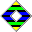 Quadrat auf einer Spitze stehend mit animierten Farben blau grün gelb schwarz