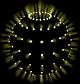 Animation schwarze drehende Kugel aus der dünne gelbe Lichtstrahlen austreten