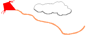 Animation roter Drachen mit orangem Schwanz fliegt vor einer Wolke
