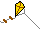 Animierter kleiner oranger Drachen mit Schwanz an der Leine fliegend