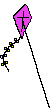 Animation pinker fliegender Drachen mit Schwanz fliegt an der Drachenschnur