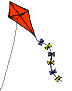 Animation roter Drachen mit Schwanz fliegt an der Drachenschnur