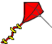 Animation roter Drachen mit sichtbarem Gestänge mit Schwanz fliegt an der Schnur