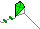 Animierter kleiner grüner Drachen mit Schwanz an der Leine fliegend