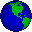 Animation kleine langsam drehende Erdkugel grüne Landmasse blaue Wasserfläche rechtsdrehend