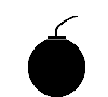 Animation runde schwarze Bombe mit brennender Lunte explodiert mit BOOM