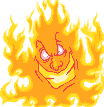 Animation oranges Feuer mit bösem Gesicht