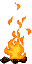 Animation hoch loderndes oranges Lagerfeuer auf dunklen Holzscheiten