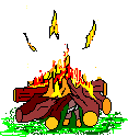 Animation loderndes Lagerfeuer auf Holzscheiten im Gras