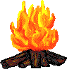 Animation Lagerfeuer auf dunkelbraunen Holzscheiten