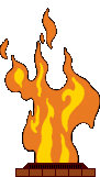 Animation hoch lodernde orange Flamme auf gemauertem Podest