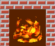 Animation Feuer im gemauerten Kamin aus roten Steinen