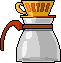 Animation Kaffee läuft in eine Glaskanne mit gelbem Kaffeefilter