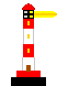 Animation simpler Leuchtturm rot weiß gestreift auf schwarzem Podest mit animiertem Rundumlicht