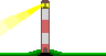 Animation Leuchtturm rot grau gestreift auf Podest im Gras mit animiertem Rundumlicht