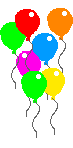Animation 7 verschiedenfarbige Luftballons mit Schnur tanzen auf und ab