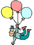 Animation Mann fliegt mit 3 Luftballons