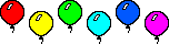 Animation 6 verschiedenfarbige Luftballons tanzen hoch und runter