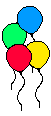 Animation 4 bunte Luftballons mit Schnur fliegen hoch und runter