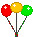 Animation 3 kleine angebundene Luftballons rot orange grün mit Schnur gehen auf und ab