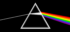 Animation Pink Floyd Dark Side regenbogenfarbiger Farbstrahl hinter Prisma wechselt beständig die Farben