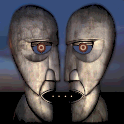 Animation Pink Floyd Cover Division Bell mit animiertem Lauflicht zwischen Metallskulpturen