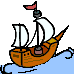 Animiertes Segelschiff Zweimaster aus Holz von rechts