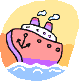 Animation buntes fahrendes Passagierschiff von vorne