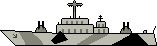 Animation Kriegsschiff das aus dem vorderen und hinteren Geschützturm feuert