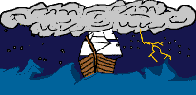 Animiertes Segelschiff aus Holz im Gewittersturm